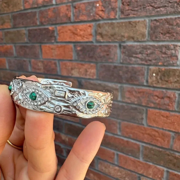 Baroque Malachite Stainless Steel Waterproof Eye Cuff Bracelet - Picture 13 of 17